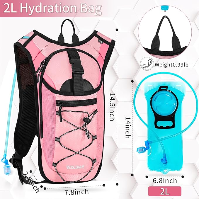 Hydration Backpack with 2L Water Bladder, Lightweight Hydro Pack for Cycling, Running, Hiking, Climbing
