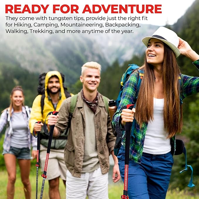 Adventure Pro Trekking Poles for Hiking - Anti Slip Collapsible Walking Sticks for Travel with Cork and Eva Grip, Lightweight Hiking Poles for Men and Women, 2 Sticks in 1PACK
