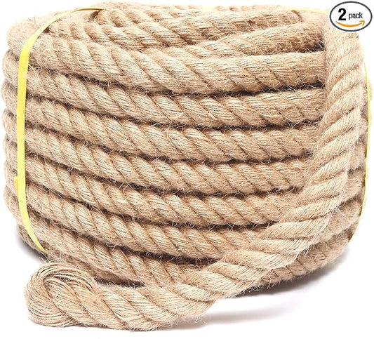 Rope 1 Inch 100 Feet Jute Rope, Heavy Duty Jute Rope,Natural Hemp Rope, Twisted Hemp Rope for Crafts, Gardening, Bundling, Climbing, Hammock, Nautical, Tug of War, Railings, Home Decorating