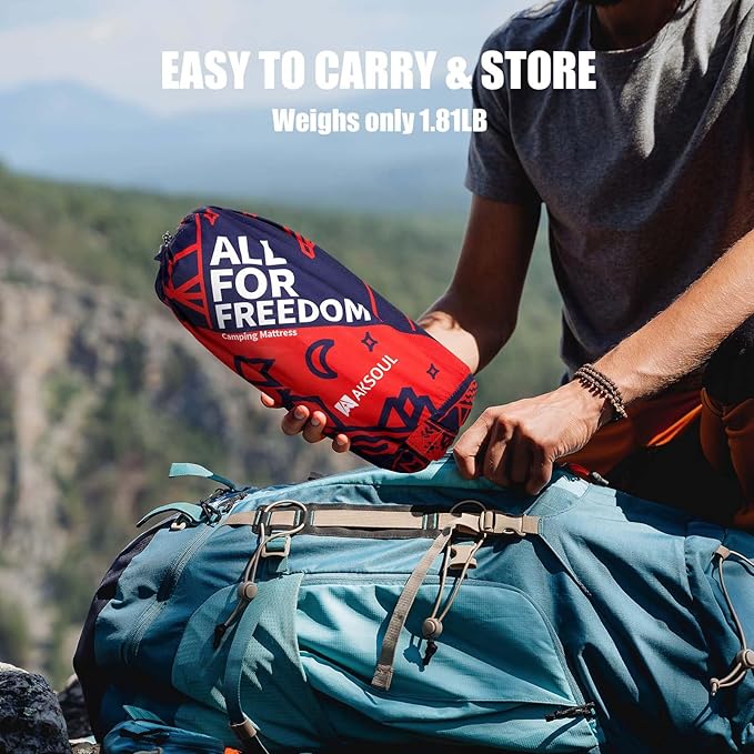 AKSOUL Camping Sleeping Pad with Pillow: Extra Thick 3.9 inch Ultralight Self Inflating Air Mat, Compact Lightweight Insulated Inflatable Sleep Mattress for Backpacking, Camp, Hiking, Tent