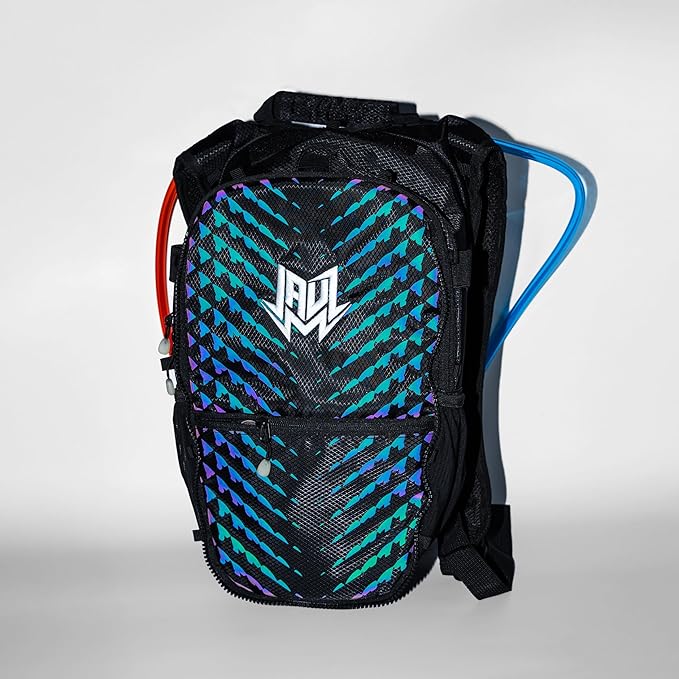RAVERUNNER® Dino Festival Water Backpack - Dual Chamber Hydration - 3L Insulated Water Backpack for Raves, Festivals, Hiking, Running - Festival Hydration Pack for Hydration Backpack Rave