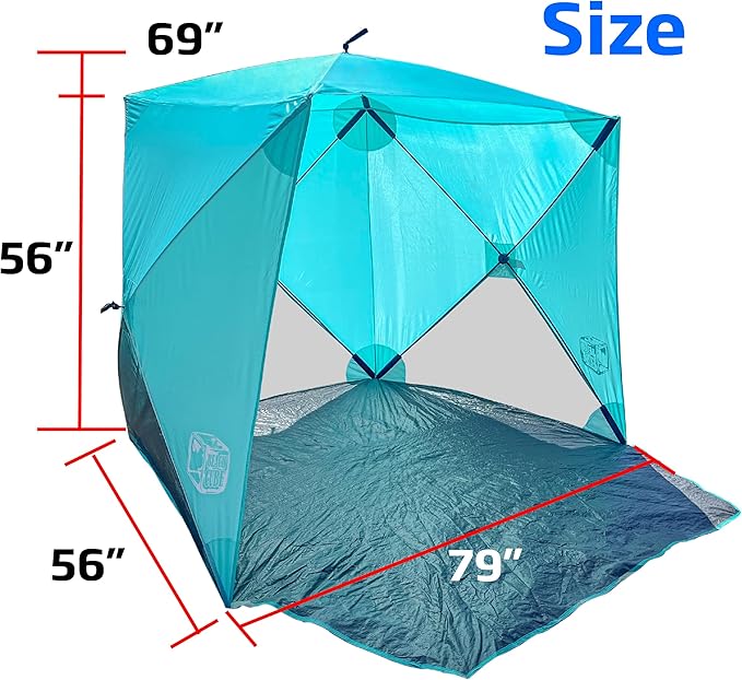 Beach Cube Pop Up Beach Tent Portable Shade Sun Shelter UPF50+ UV Protection for 4 Person Expandable Floor for Beach Fishing Hiking Camping – Aqua Color