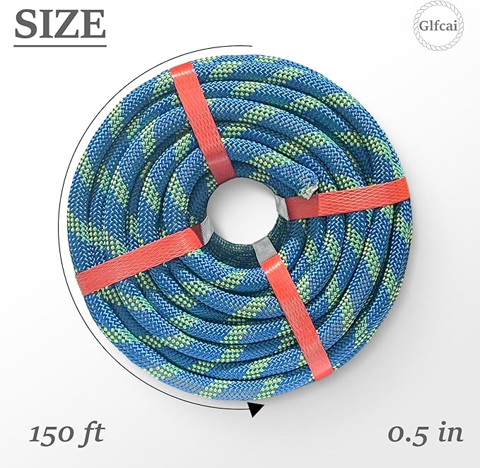 Arborist Rigging Rope 1/2 in x 150 Ft Blue Bull Rope Polyester Braided Arborist Rope 1/2 inch 48 Strands 150 Feet for Various Outdoor Applications Construction Climbing Swing Sailing