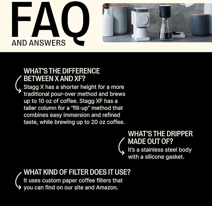 Fellow Stagg Pour-Over Coffee Dripper 20 oz [XF], For Brewing a 20 oz cup of Coffee, Stainless Steel Double Wall Vacuum Insulated, Non-Clogging, Fast Drip, Portable Coffee Maker + 20 Filters