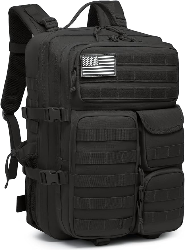 Wotony Tactical Backpack - Military waterproof backpack with multiple pockets and tactical gear for the outdoors (Black, 45L)