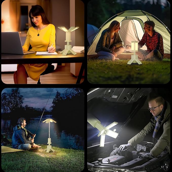 Rechargeable LED Camping Light, Telescopic Portable Work Light with 14000mAh Battery & Flashlight & 4 Panels & Magnetic Stand, Stepless Dimmable Camping Lantern for Outdoor, Power Outage, Emergency