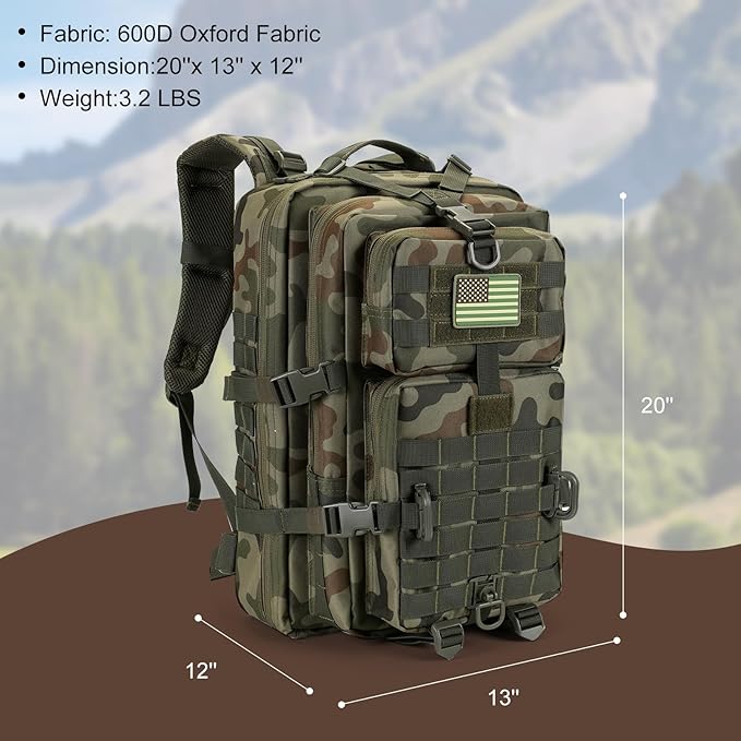 MOLLE Assault Pack, Tactical Backpack Military Army Camping Rucksack, 3-Day Pack