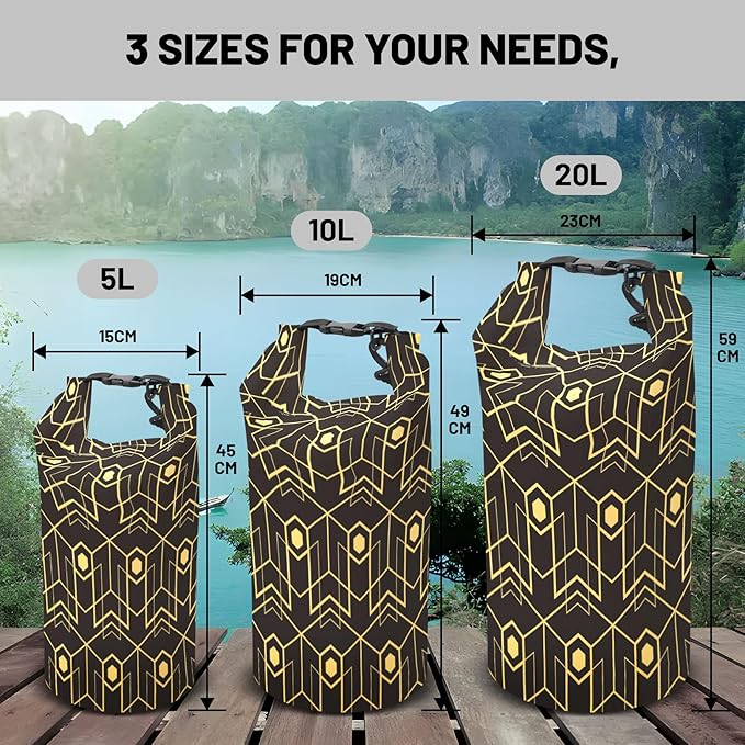 Waterproof Dry Bag,Roll Top Yellow Modern Abstract Geometric Print Waterproof Backpack 5L/10L/20L Floating and Lightweight Bags for Kayaking, Boating, Fishing, Swimming and Camping