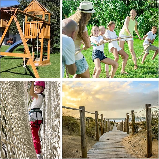 Manila Rope 1 Inch x 50ft - Natural Hemp Rope,Heavy Duty 4-Strand Twisted Ropes for Use for Hammock, Docks, Bundling, Home Decor, Crafts, Gardening (50 Feet, 1" Thick)