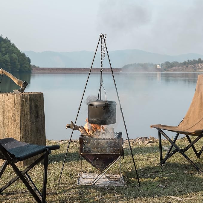 CAMPINGMOON Camping Campfire Tripod with Carrying Bag Portable Lightweight Aluminum 41.3-inch Height Stainless Steel Chain