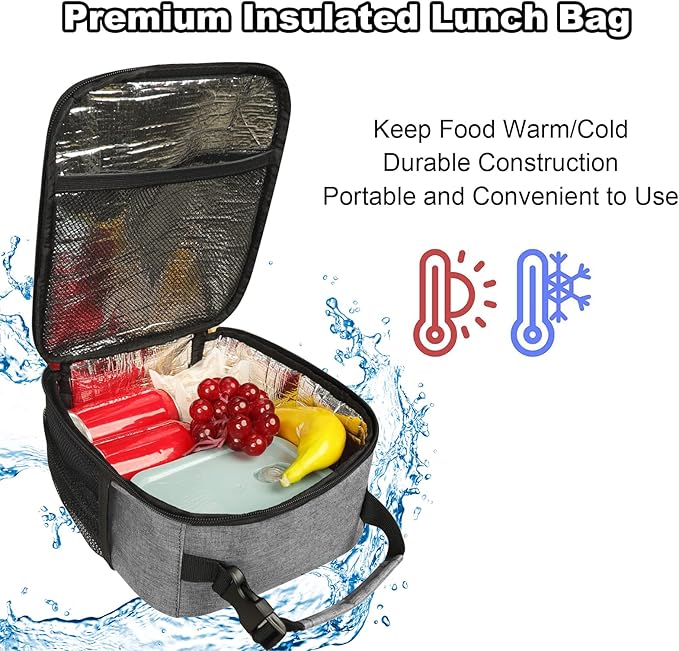 Femuar Lunch Box for Men Women Adults, Small Lunchbox for Work Picnic - Reusable Lunch bag Portable Lunch tote, Grey