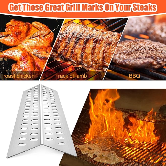 Stainless Steel 5pcs 16631 Flame Tamer Flavor bar and 4pcs 16520 Heat Plate Shield with 5 pcs 16516 Burners for Bull Grill Replacement Parts,for Blaze Lion Cal Flame G Series 5 Burner Grill