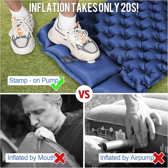 WANNTS Sleeping Pad, Ultralight Inflatable Sleeping Pad for Camping, Built-in Pump, Ultimate for Hiking - Airpad, Carry Bag,-Compact & Lightweight Camping pad(Blue)