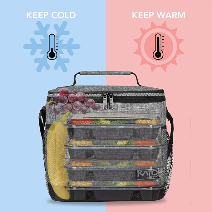 Tirrinia Large Insulated Lunch Box for Men/Women, Leakproof Thermal Lunch Bag for Office Picnic Work Beach Camping,Reusable Lunch Cooler Tote for Adult, Light Grey