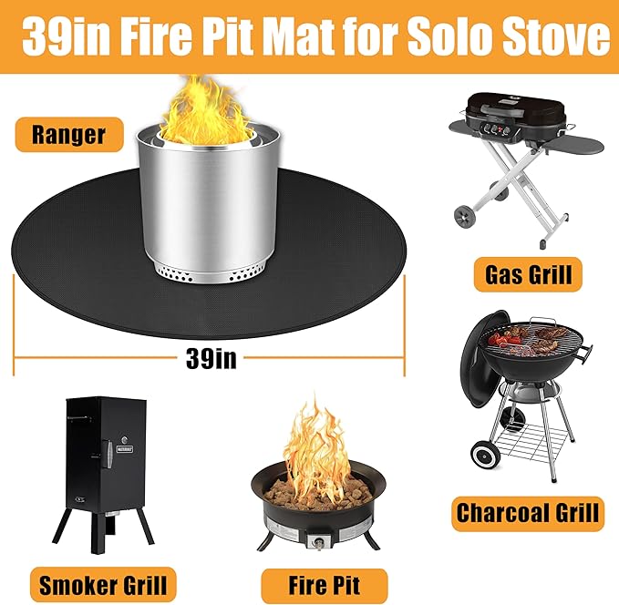 Fire Pit Mats for Under Fire Pit Compatible with Solo Stove Ranger Accessories Compatible with Solo Stove, 3-Layer Esay to Clean Under Grill Mats for Outdoor Grill to Protect The Deck, Patio, 39in
