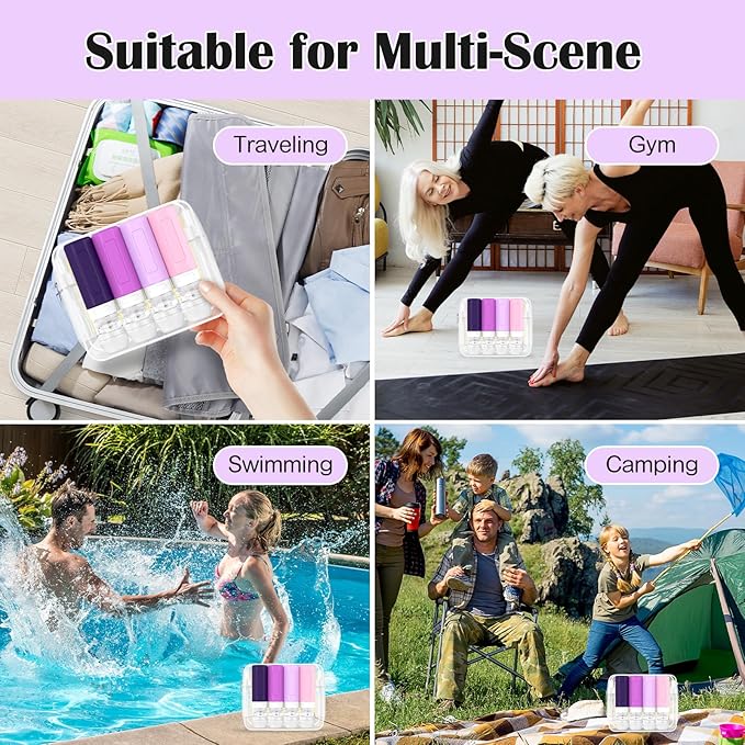Redfly 17PCS Travel Bottles for Toiletries, TSA Approved Travel Size Containers, Leak Proof Travel Containers for Toiletries, Silicone Travel Kit for Shampoo, Conditioner, Lotion & Creams Purple