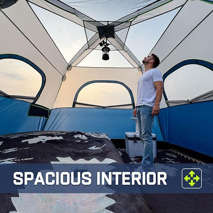 4/6 Person Instant Tent, Waterproof Pop Up Tents for Camping with Rainfly, 60 Seconds Easy Setup, Automatic Cabin Tent for Family Camping with Expandable Carry Bag & Upgraded Ventilation