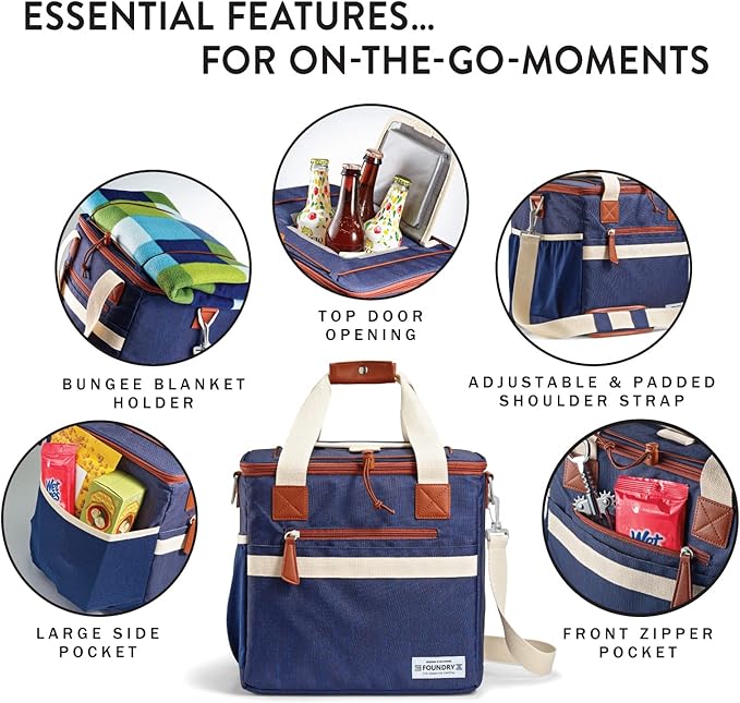 Fit & Fresh 24-Can Navy Insulated Soft Cooler Bag, 7.12 Liters, Portable, Leakproof, Insulated, PEVA Lined
