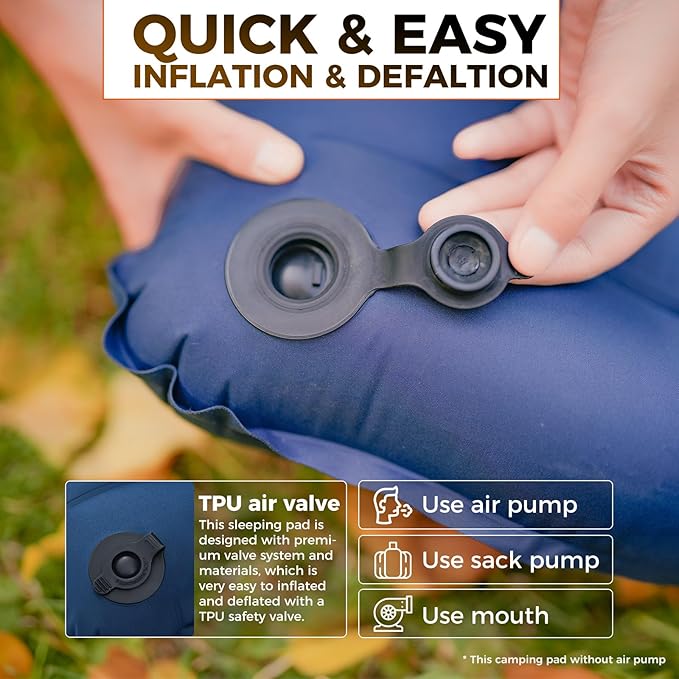 KingCamp Self Inflating Sleeping Pad for Camping with Built-in Pillow, Ultralight Sleeping Pad Camping Mat Durable for Camping Backpacking Hiking Single Double, 4 Size