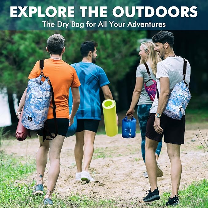 VILLEY Dry Bag Waterproof 10L Roll Top Sack Keeps Gear Dry Lightweight Dry Sack with Waterproof Phone Case for Kayaking Boating Camping Swimming and Beach Adventures Blue Camo