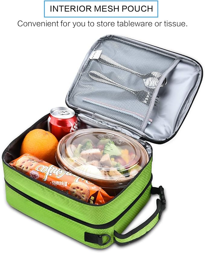 Expandable Insulated Lunch Bag, Leakproof Flat Lunch Cooler Tote with Shoulder Strap for Men and Women, Suitable for Work & Office by Tirrinia, Green