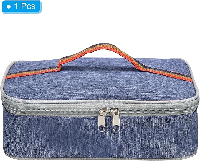 PATIKIL 12"x9"x3" Insulated Lunch Bags, Portable Food Containers Bag Flat Bento Bags Reusable Thermal Lunch Pail for Men and Women, Blue