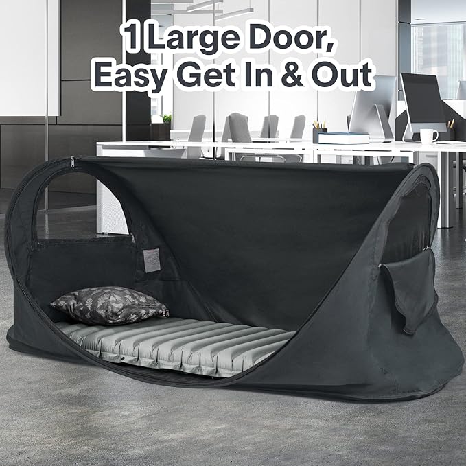 Eighteentek Bed Canopy Office Bed Tents Dream Tents Privacy Space Office Sleeping Tents Indoor One Person Lay Down NOT Sitting Pop Up Portable Frame Curtains Breathable Cottage Grey 79" Lx28 Wx28 H