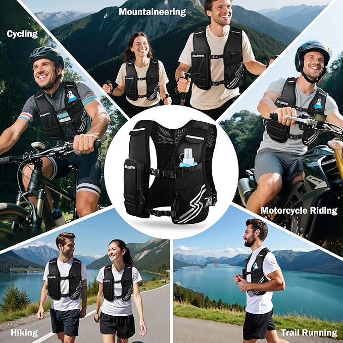 Running Vest for Women Men, Running Hydration Vest with 500ml Soft Flask & Touch-Screen Phone Pocket, Reflective Lightweight Hydration Backpack for Hiking with Adjustable Chest Waist Straps