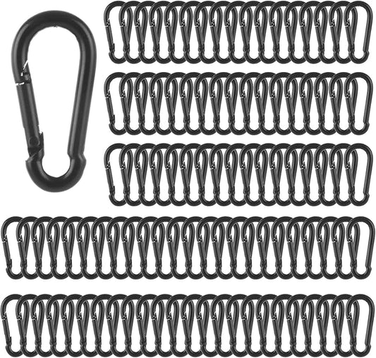 MIVIDE 100 Pack M4 Black Carabiner Clip Spring Snap Hook, 1.57 Inch Heavy Duty Small Snap Hooks Carabiner Quick Link Clip for Camping Hiking Traveling Outdoor Swing Gym, 110Lbs Capacity