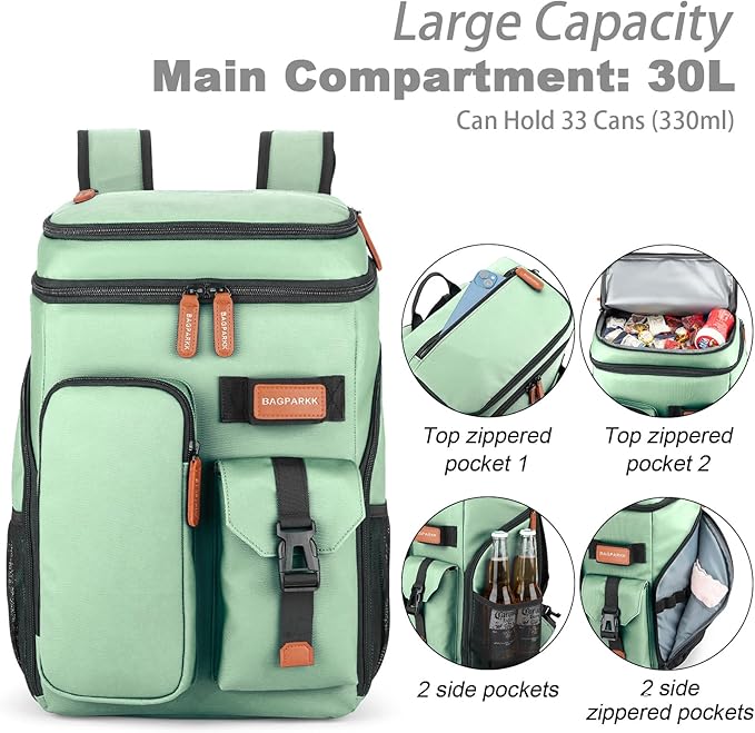 Insulated Cooler Backpack,33 Cans Multifunctional Double Deck Leakproof Cooler Bag with Sternum Strap,Large Capacity Lightweight Travel Camping Beach Backpack