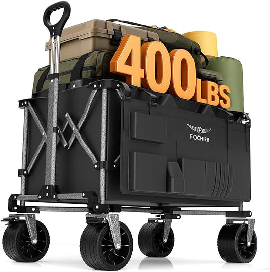 Wagons Carts Foldable,2025 New Collapsible Wagon Cart 400LBS Capacity with 900D Oxford Fabric,Large Heavy Duty Beach Folding Wagon with All-Terrain Wheels and Brakes for Camping Shopping Sports