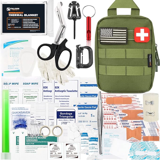 200 Pieces First Aid Kit IFAK Survival Kit Molle System Compatible Pouch, Emergency Kit Gift for Men, Dad, Husband, for Outdoor, Camping, Hunting, Hiking, Home, Earthquake, Disasters