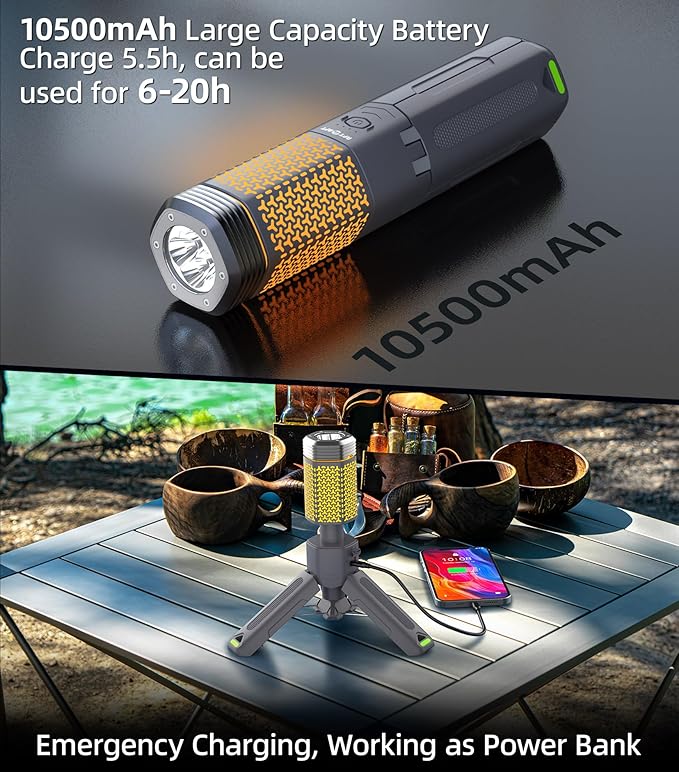 Camping Light Telescopic Camp Lantern Rechargeable 10500mAh Battery Built-in Magnetic Camp Lamp for Emergency, Camping, Hiking (Gray)