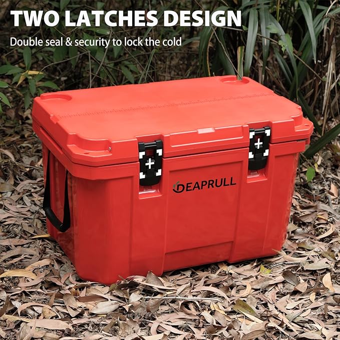 60 Quart Hard Cooler, Insulated Ice Chest Box Holds Ice for up to 6 Days, Portable Cooler with Nylon Rope Handles, Cup Holders, Double Latches for Camping Drink, Beach, Picnic, Fishing, Boat, Barbecue