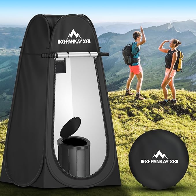 PANKAY Portable Toilet with Pop up Privacy Tent, X Large Camping Toilet Portable Potty for Adults, Outdoor Shower Tent Changing Room, Instant Pop Up, Washable Foldable Camp Toilet Kit with Carry Bag