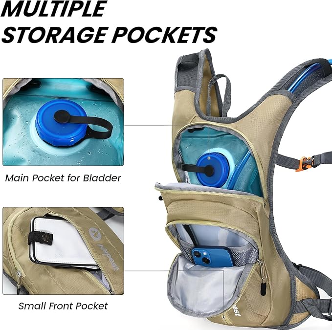 Nepest Hydration Pack Backpack for Women & Men, Lightweight Water Backpack with 2L Water Bladder for Hiking Cycling Running Biking
