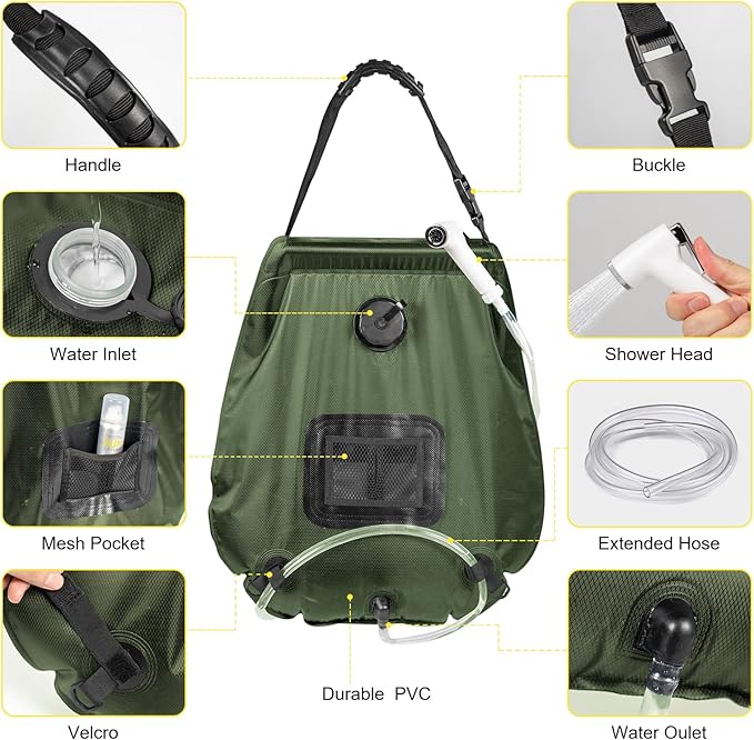 Portable Camping Privacy Tent, Outdoor Shower Tent Kit with 5 Gallon Shower Bag-(Nozzle Upgraded)