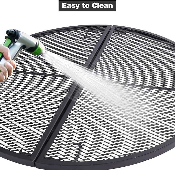 Lineslife X-Marks Fire Pit Cooking Grill Grates Portable, Heavy Duty Folding Round Campfire Grill Grate, Firepit Grill Grate with Handles for Outdoor BBQ Picnic, Black 36 Inch