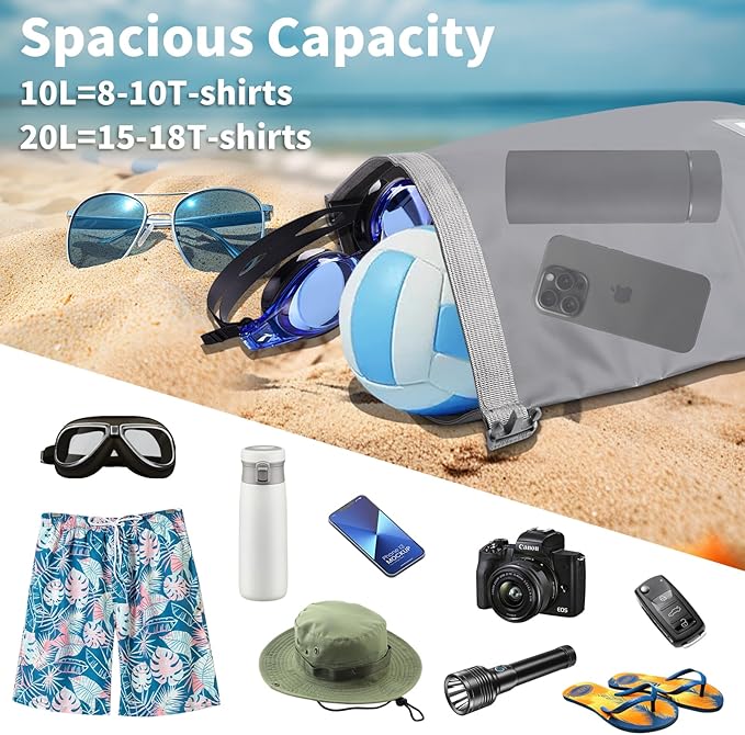 Waterproof Dry Bag, 10L Roll Top Dry Bag Backpack, 500D PVC IPX8 Floating Dry Bag for Hiking, Kayaking, Camping