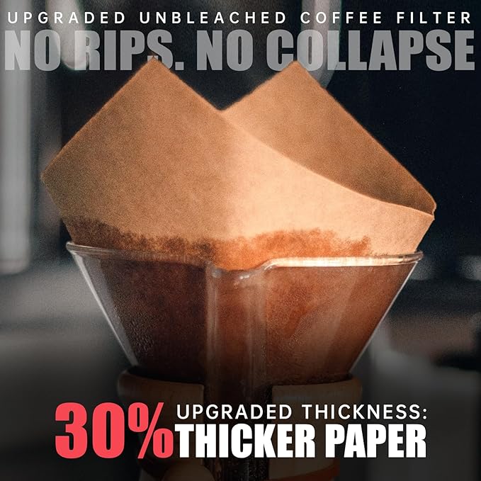 200ct Pre-folded Unbleached Cone Coffee Filters, Upgraded 30% Natural Thicker Paper for Pure Taste, Compatible with Pour-Over Coffee Makers