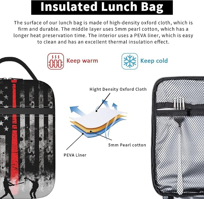Baseball Lunch Bag Insulated Reusable Lunch Box Thermal Cooler Tote For Men Women Work Travel Picnic Hiking