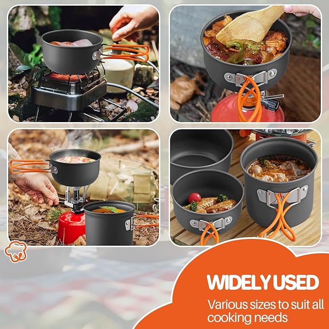 FUNYKICH Camping Pots and Pans Set, Non-Stick Camping Cooking Set, Lightweight Camping Cookware with Storage Bag for Camping, Backpacking, Outdoor Cooking & Picnic