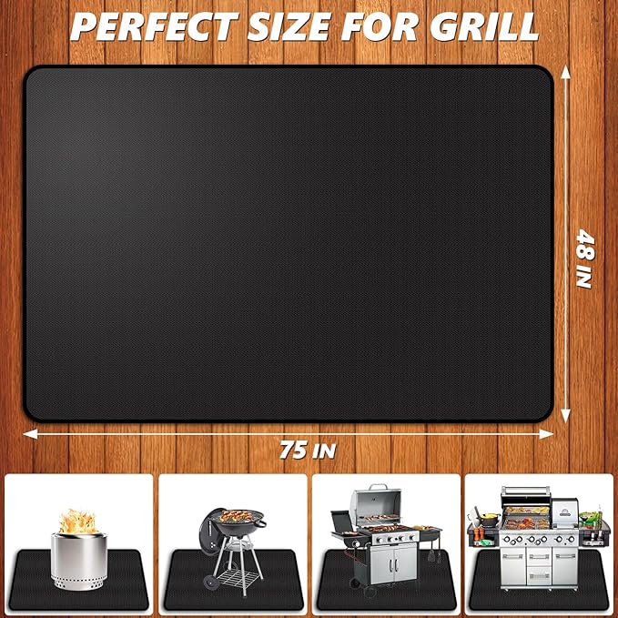 75 x 48 inch Under Grill Mats for Outdoor Grill, Oil and Waterproof, Double-Sided Fireproof Fire Pit Fireplace Outdoor BBQ Mat for Protecting Deck and Lawn