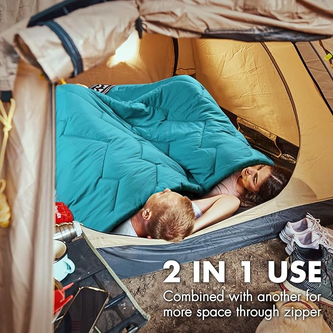 VILLEY Camping Sleeping Bag, Lightweight Backpacking Sleeping Bag with Compression Sack for Adults & Kids, Outdoor Camping Hiking Equipment for 3 Season Warm & Cool Weather - Summer, Spring, Fall