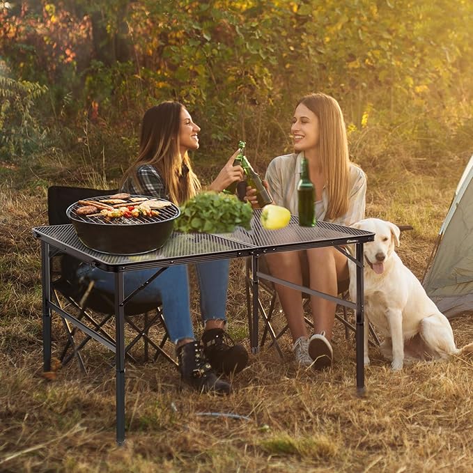 Folding Table, Easy for Storage, Compact Portable Picnic Table for Grill, Outdoor Camping, Garden, Patio, Dining, BBQ, Party, Market, 4Ft (Large, Black)