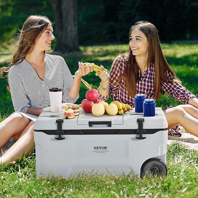 VEVOR Ultra-Light Hard Cooler, Ice Retention Cooler with Heavy Duty Handle, Ice Chest Lunch Box for Camping, Travel, Outdoor, Keeps Cool for up to 6 Days, 30% Lighter Than Rotomolded Coolers