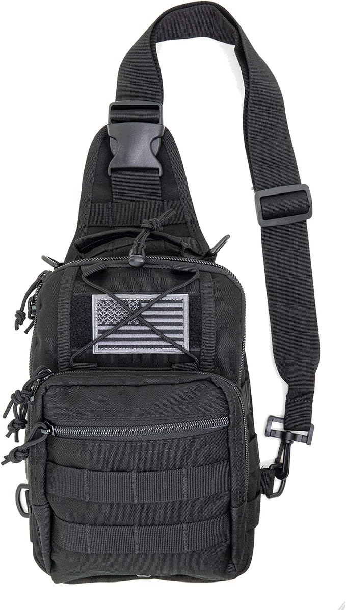 LINE2design First Aid Sling Backpack - EMS Equipment Emergency Medical Supplies Tactical Range Shoulder Molle Bag - Heavy Duty Sports Outdoor Rescue Pack - Perfect for Camping Hiking Trekking - Black