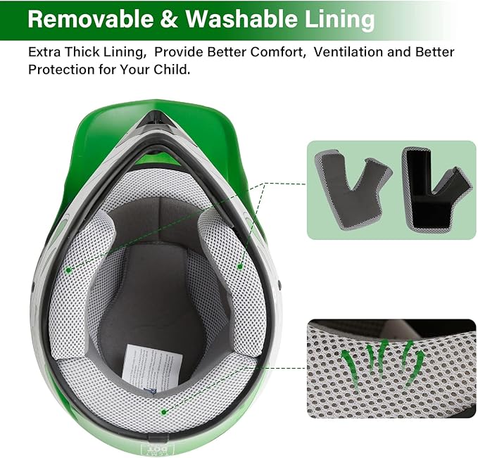 TCT-MOTORPARTS DOT Youth Motorcycle Four Wheeler Riding Racing Helmet Kids Motocross ATV Helmets Offroad Street Dirt Bike Go-Kart BMX MX Full Face Helmet Green Flame X-Large Size