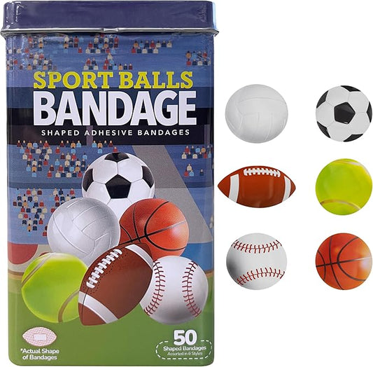 BioSwiss Bandages, Sports Balls Shaped Self Adhesive Bandage, Latex Free Sterile Wound Care, Fun First Aid Kit Supplies for Kids and Adults, 50 Count