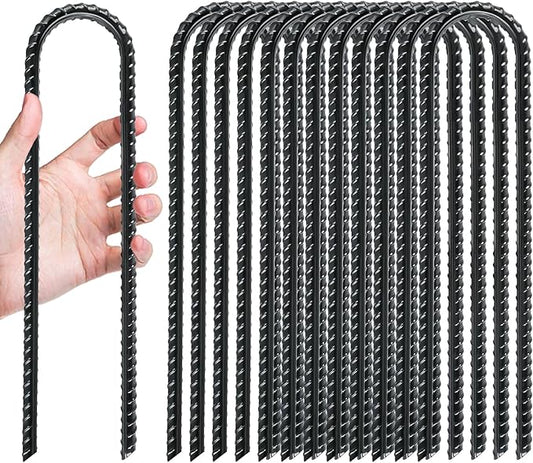 Gtongoko Trampolines Wind Stakes 12 Pack 12 Inch,Heavy Duty U Shaped Rebar Tent Stakes Ground Anchors Galvanized Steel Safety Trampoline Anchors for Camping Tents, Soccer Goals